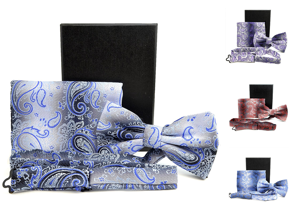 Moda Di Raza- Men Bowtie Handkercheif Set Premium Woven Fabric Satin Silk