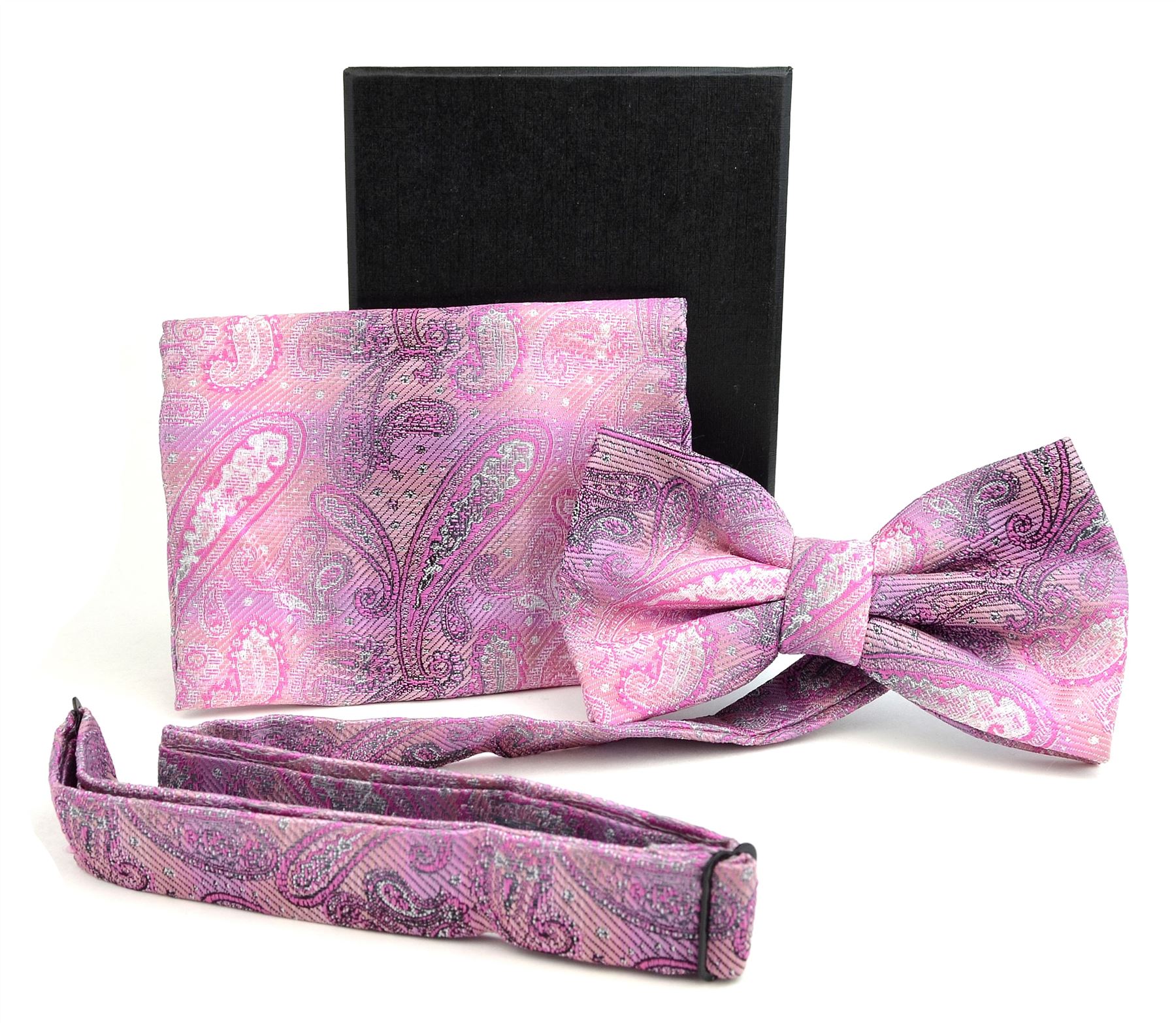 Moda Di Raza- Men Bowtie Handkercheif Set Premium Woven Fabric Satin Silk - Pink
