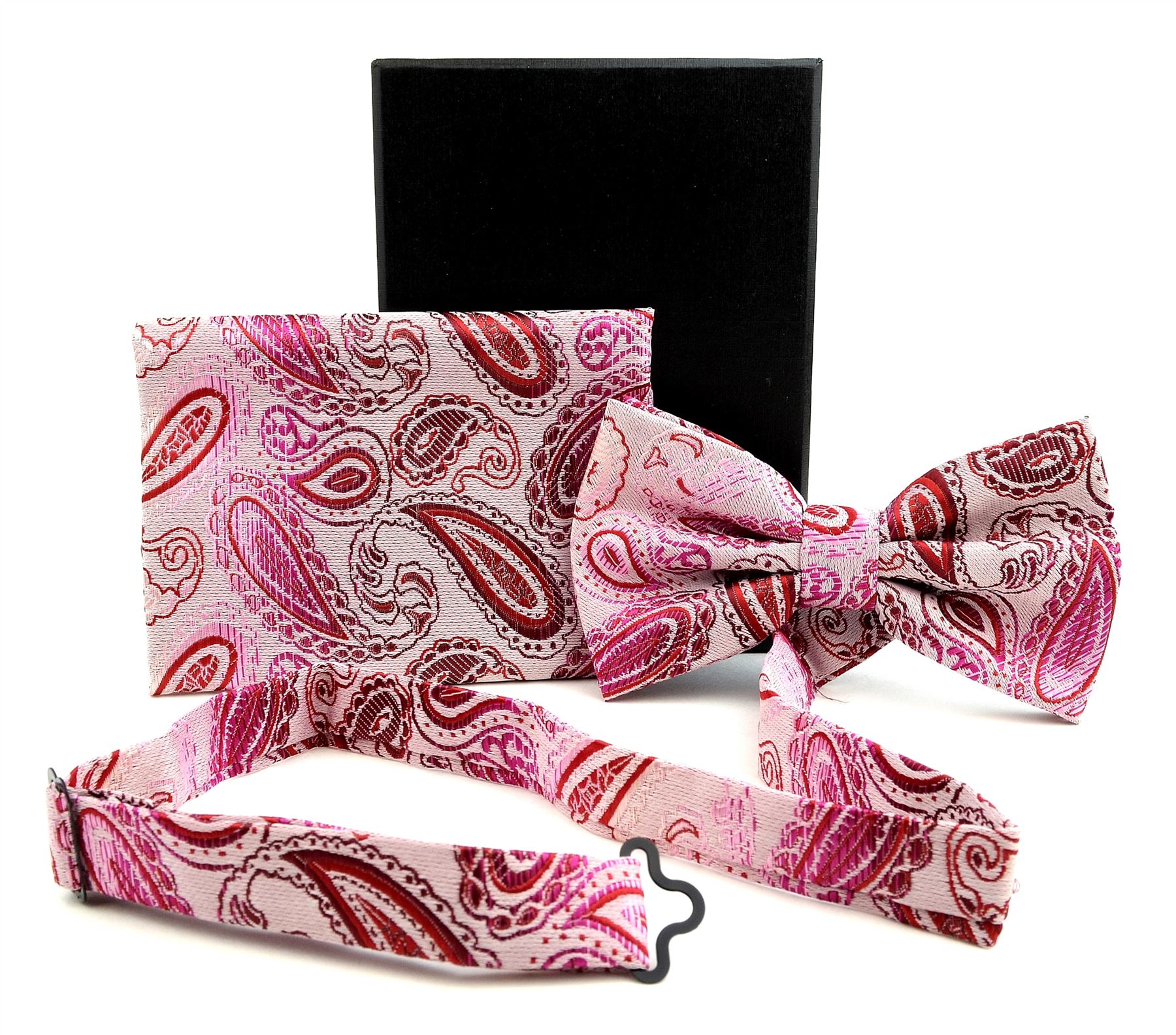 Moda Di Raza- Men Bowtie Handkercheif Set Premium Woven Fabric Satin Silk - Pink