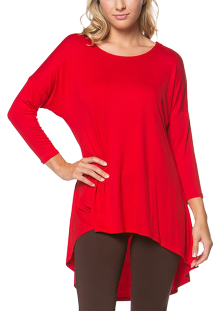 Belle Donne Women Plus Size Tunic Top Loose Jersey Style Casual Blouse - Red-II Small
