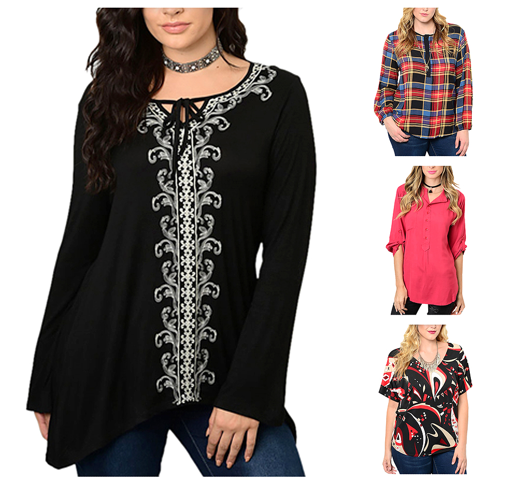 Belle Donne Big Women Tops Blouse Full or 3/4 Sleeve Casual Tunic Plus Size