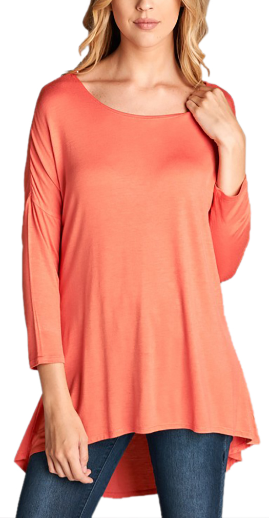 Belle Donne Women Plus Size Tunic Top Loose Jersey Style Casual Blouse - Coral-II Small