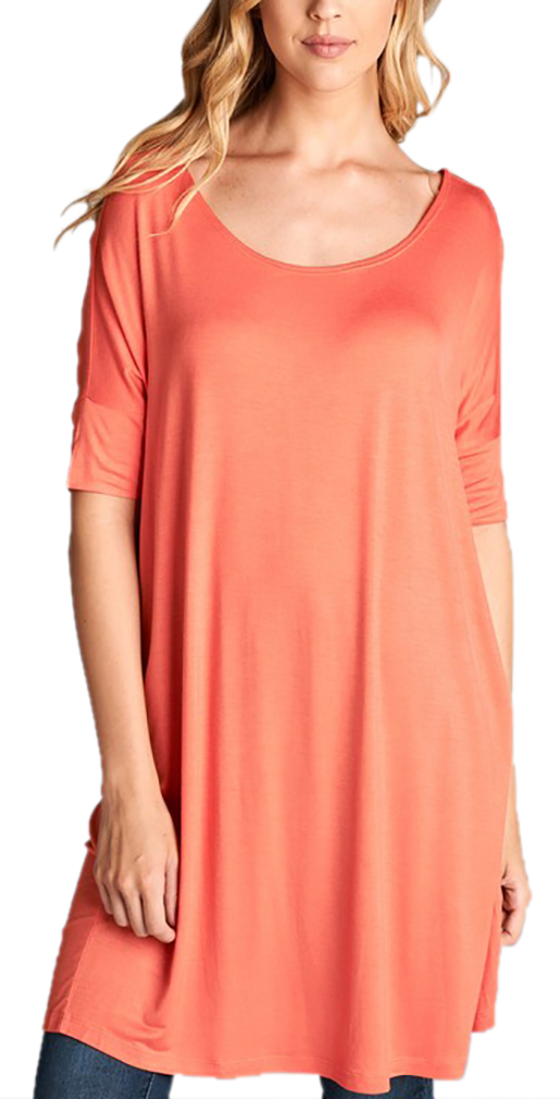 Belle Donne Women Plus Size Tunic Top Loose Jersey Style Casual Blouse - Coral-I Small