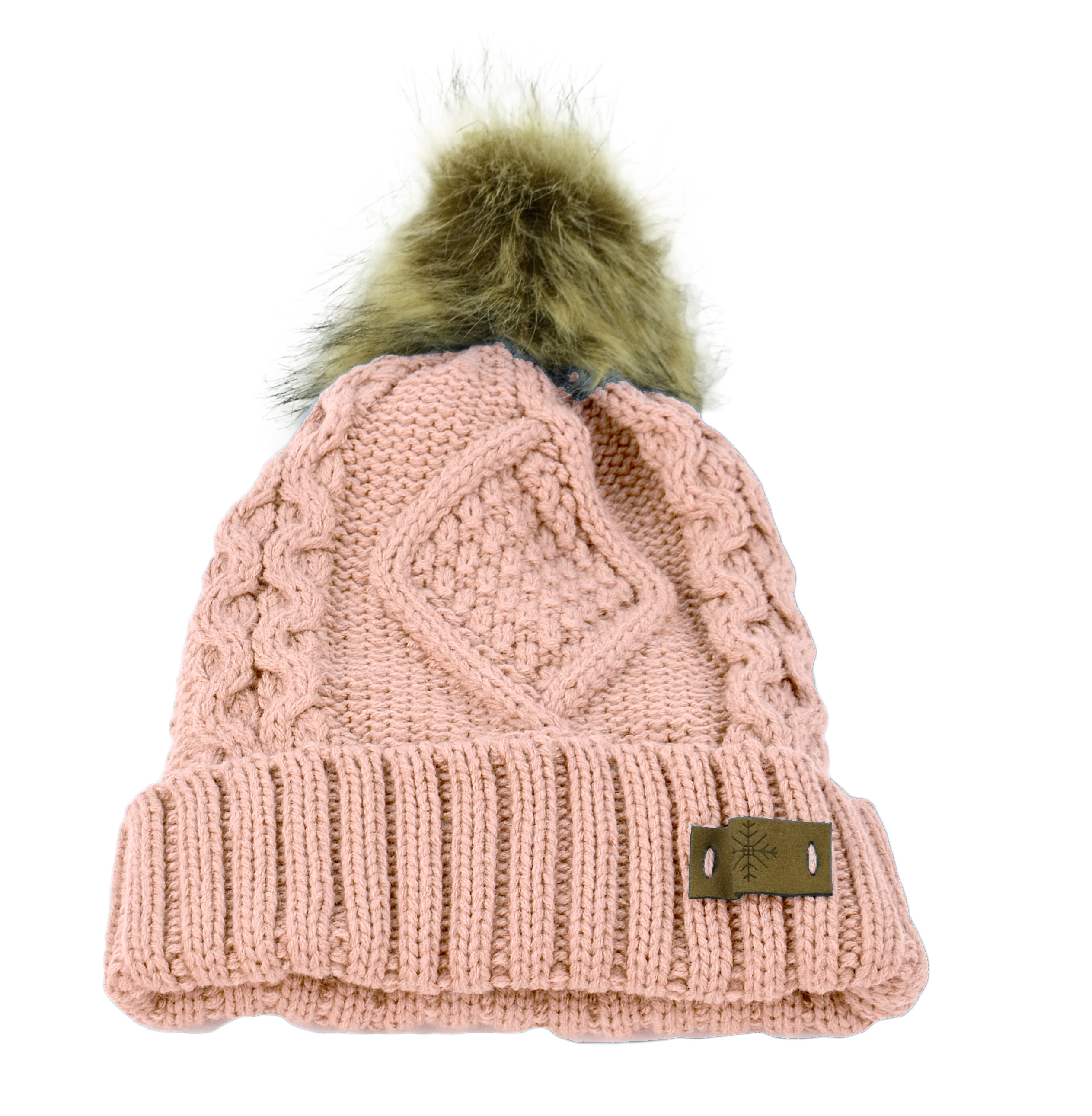 Belle Donne - Women's Winter Fleece Lined Cable Knitted Pom Pom Beanie Hat - INDI PINK
