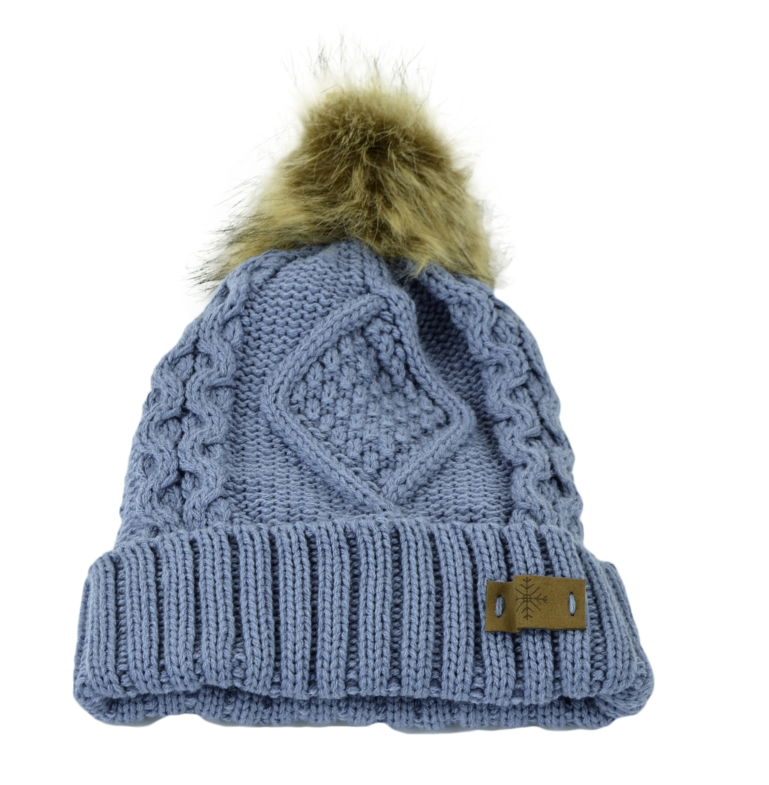 Belle Donne - Women's Winter Fleece Lined Cable Knitted Pom Pom Beanie Hat - INDI BLUE