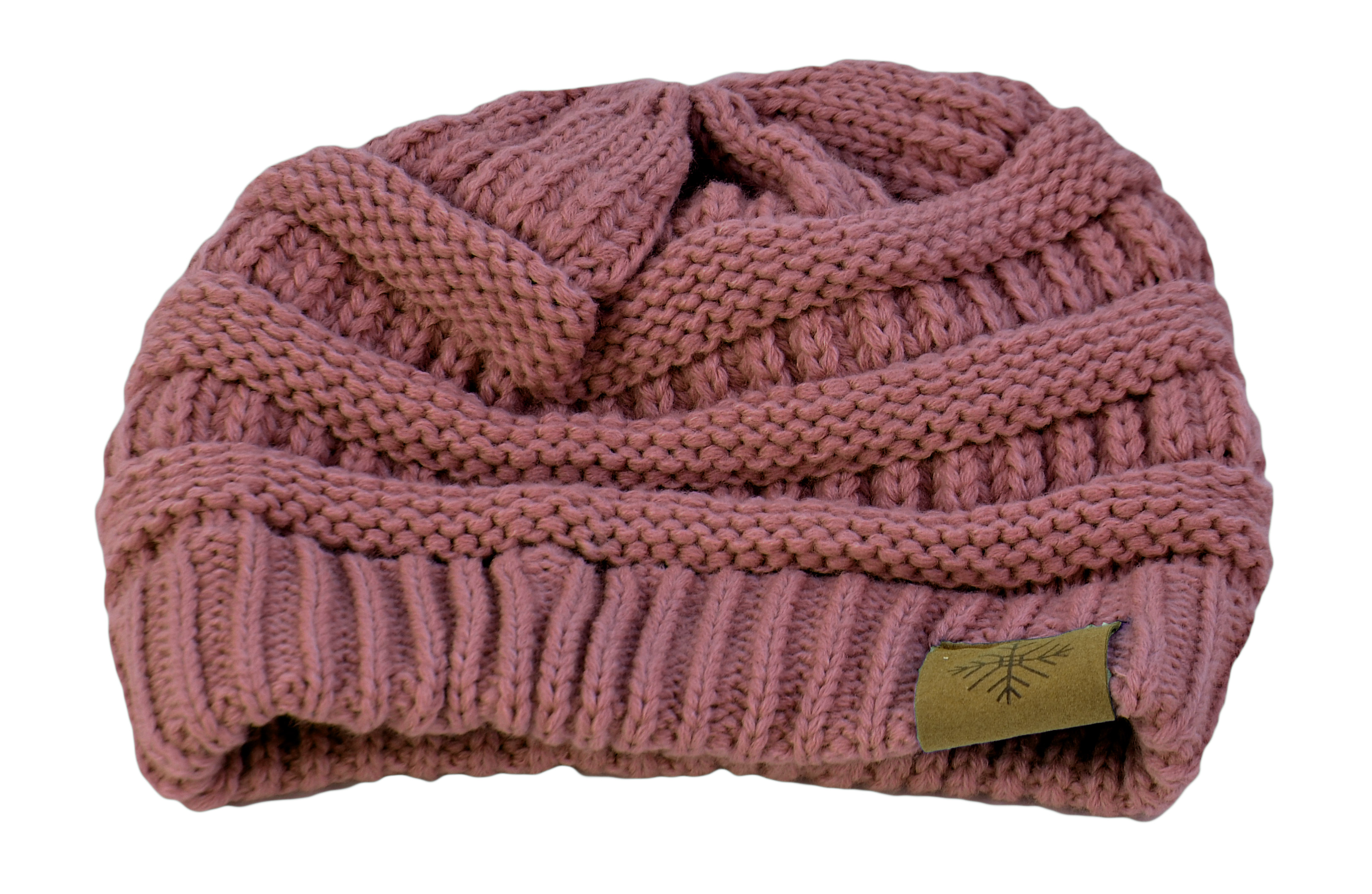 Belle Donne - Women's Winter Fleece Lined Cable Knitted Pom Pom Beanie Hat - INDI PINK-II