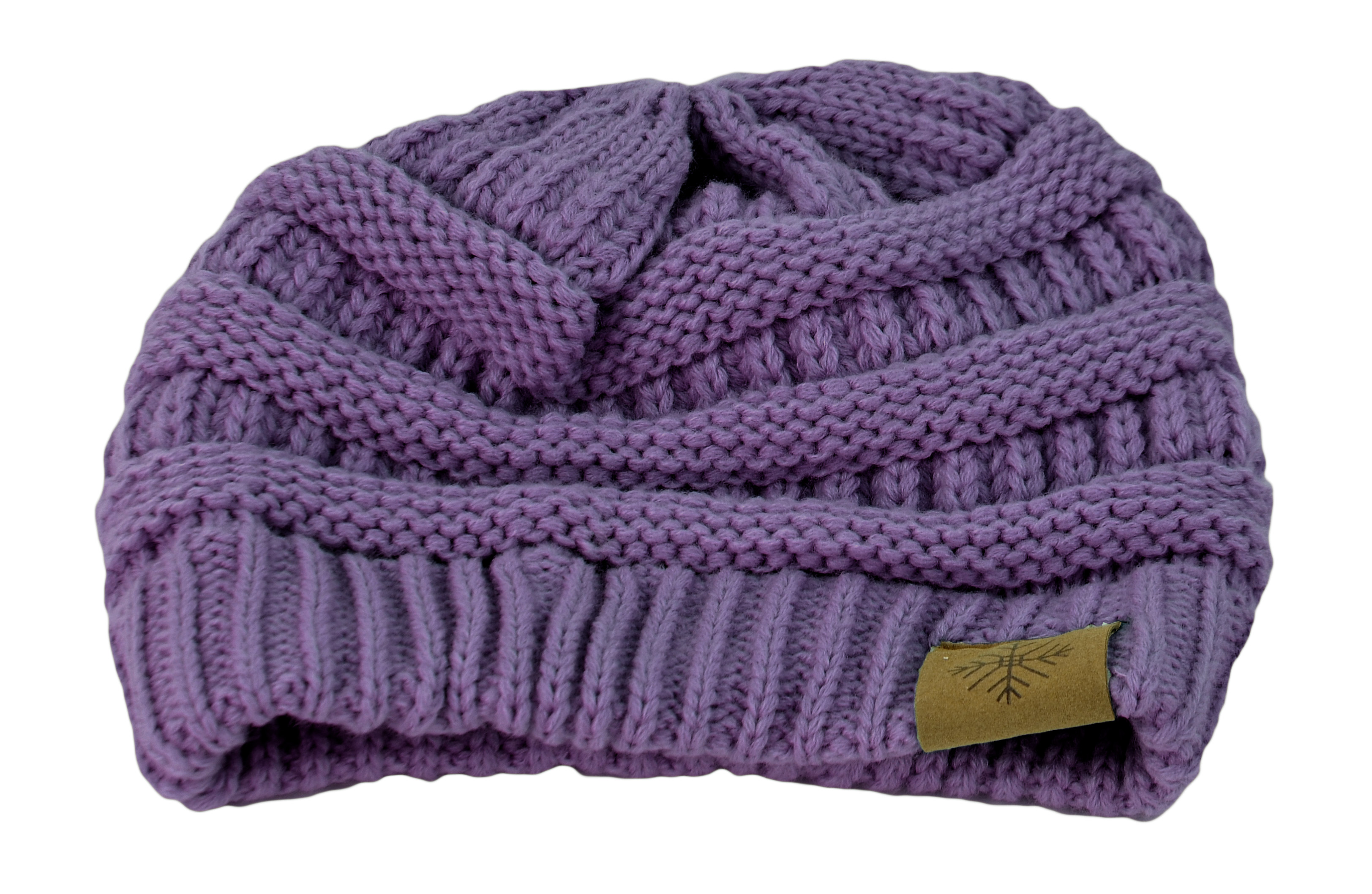 Belle Donne - Women's Winter Fleece Lined Cable Knitted Pom Pom Beanie Hat - Lavender-II
