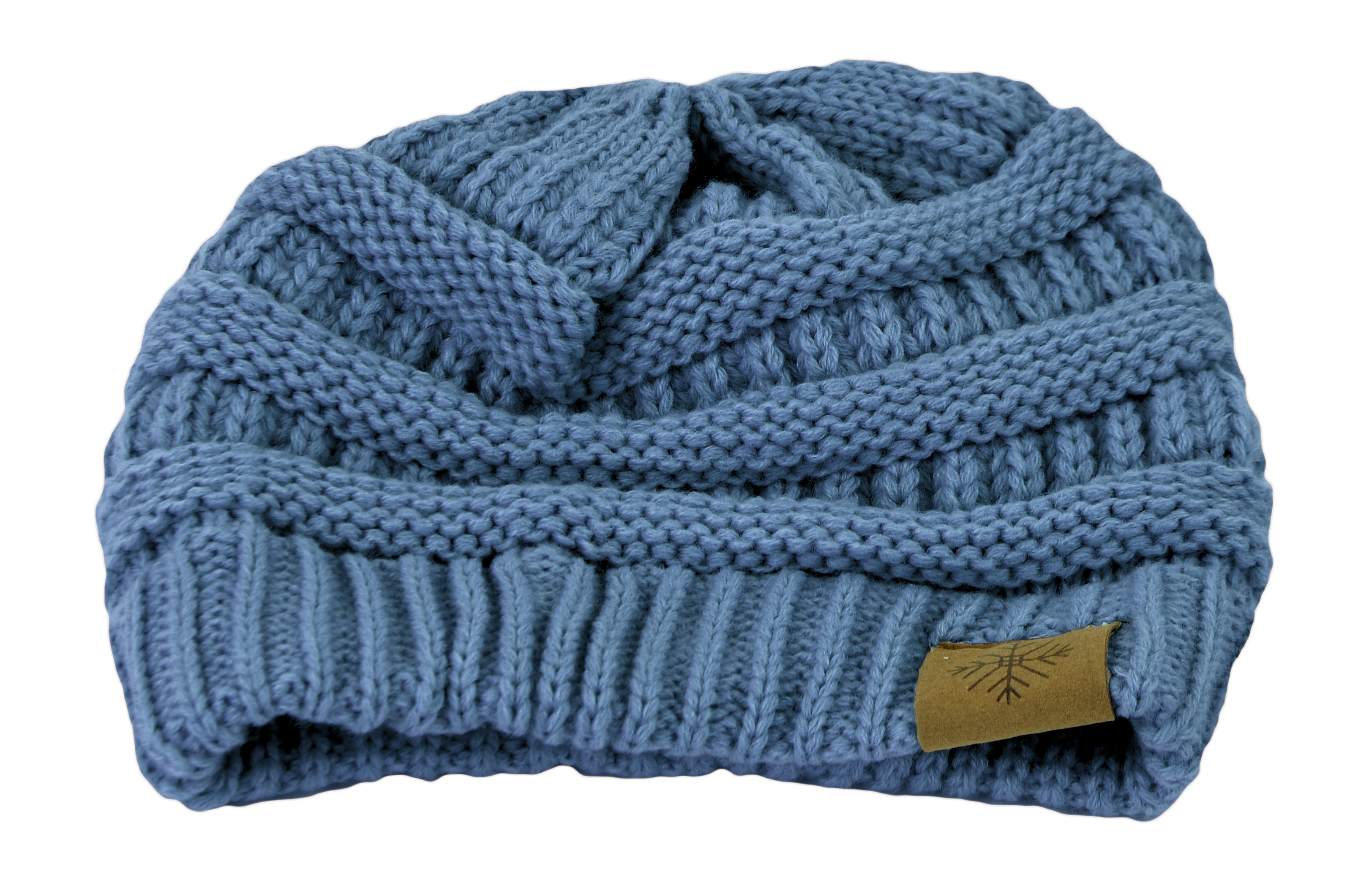 Belle Donne - Women's Winter Fleece Lined Cable Knitted Pom Pom Beanie Hat - INDI BLUE-II