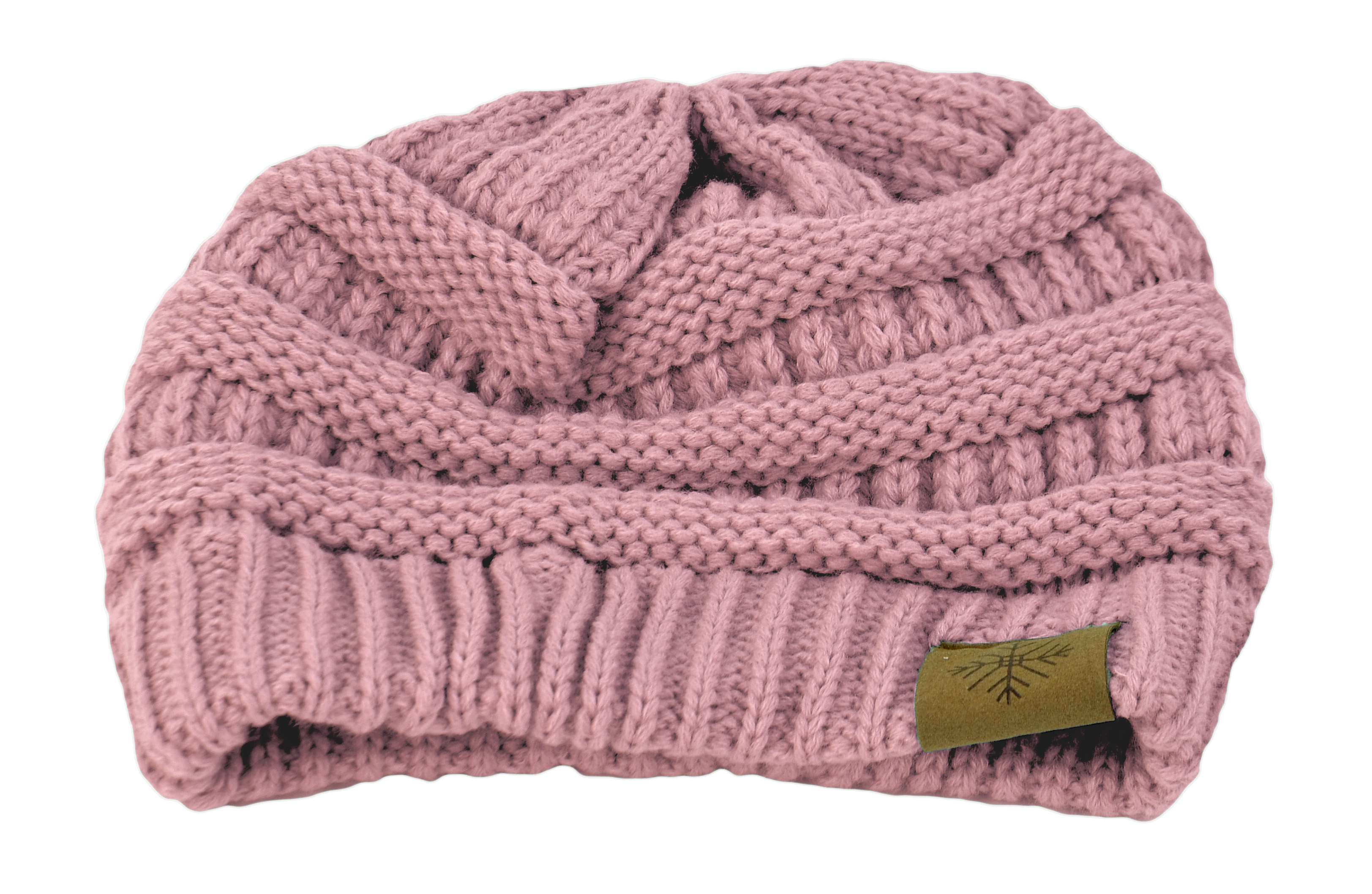 Belle Donne - Women's Winter Fleece Lined Cable Knitted Pom Pom Beanie Hat - Pink-II