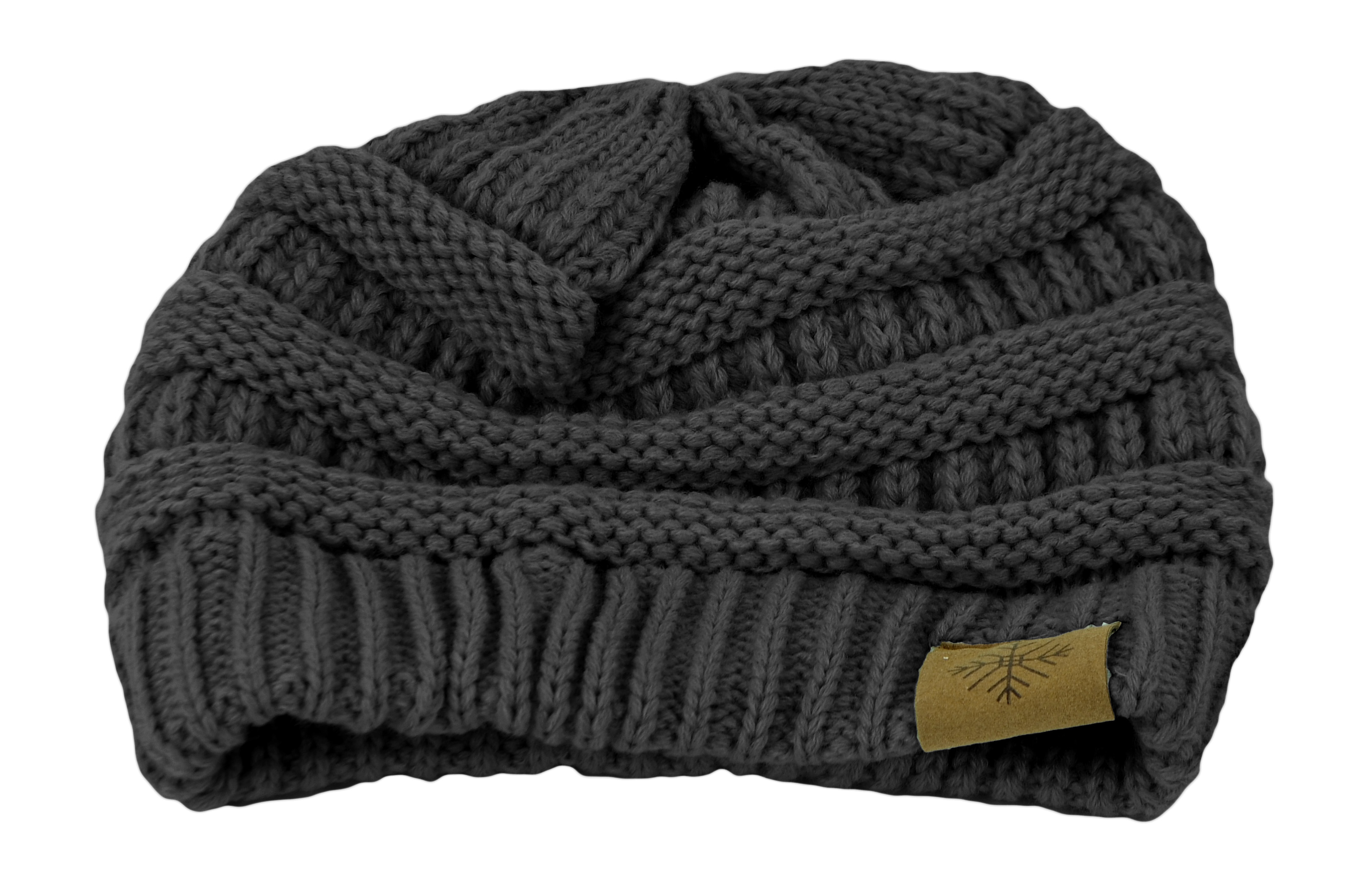Belle Donne Women's Winter Fleece Lined Cable Knitted Pom Pom Beanie Hat - Dark Gray-II