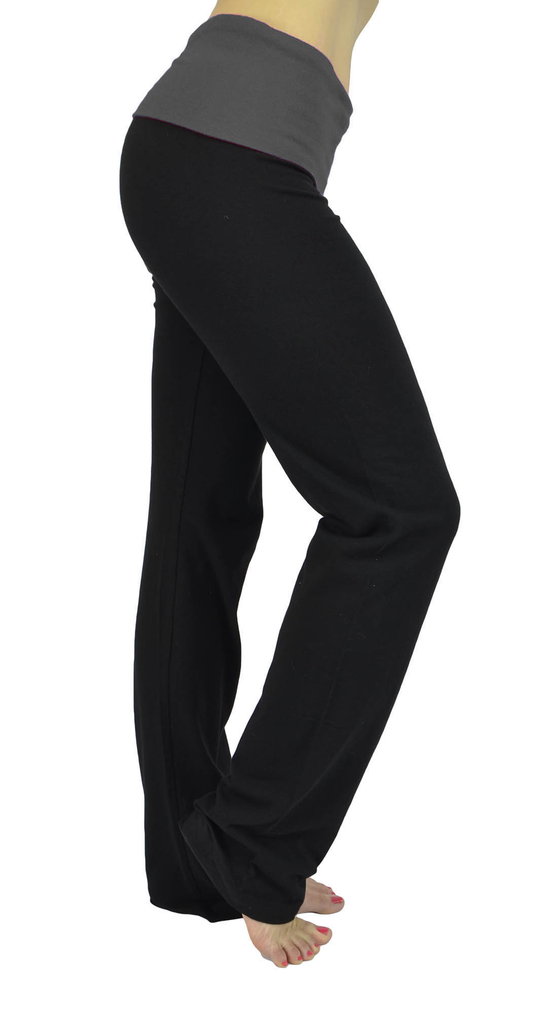 Belle Donne Womens Workout Fexible Fold Over Cotton Yoga Pants-Charcoal/Medium