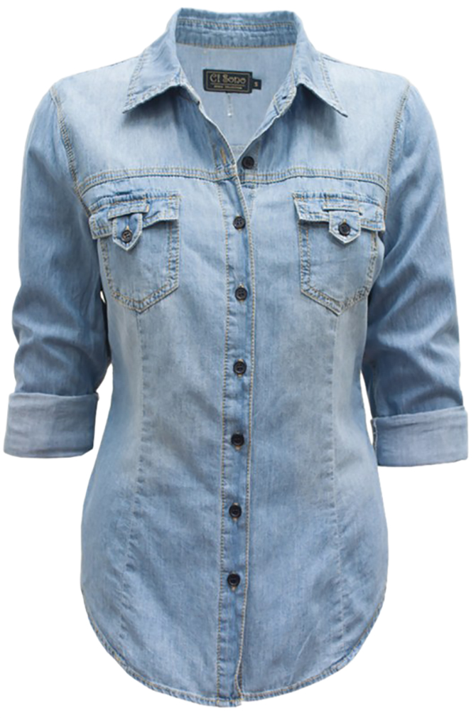 Belle Donne - Women Chambray Denim Shirts Button Up Shirt Blouse Denim Dress - Blue/Small