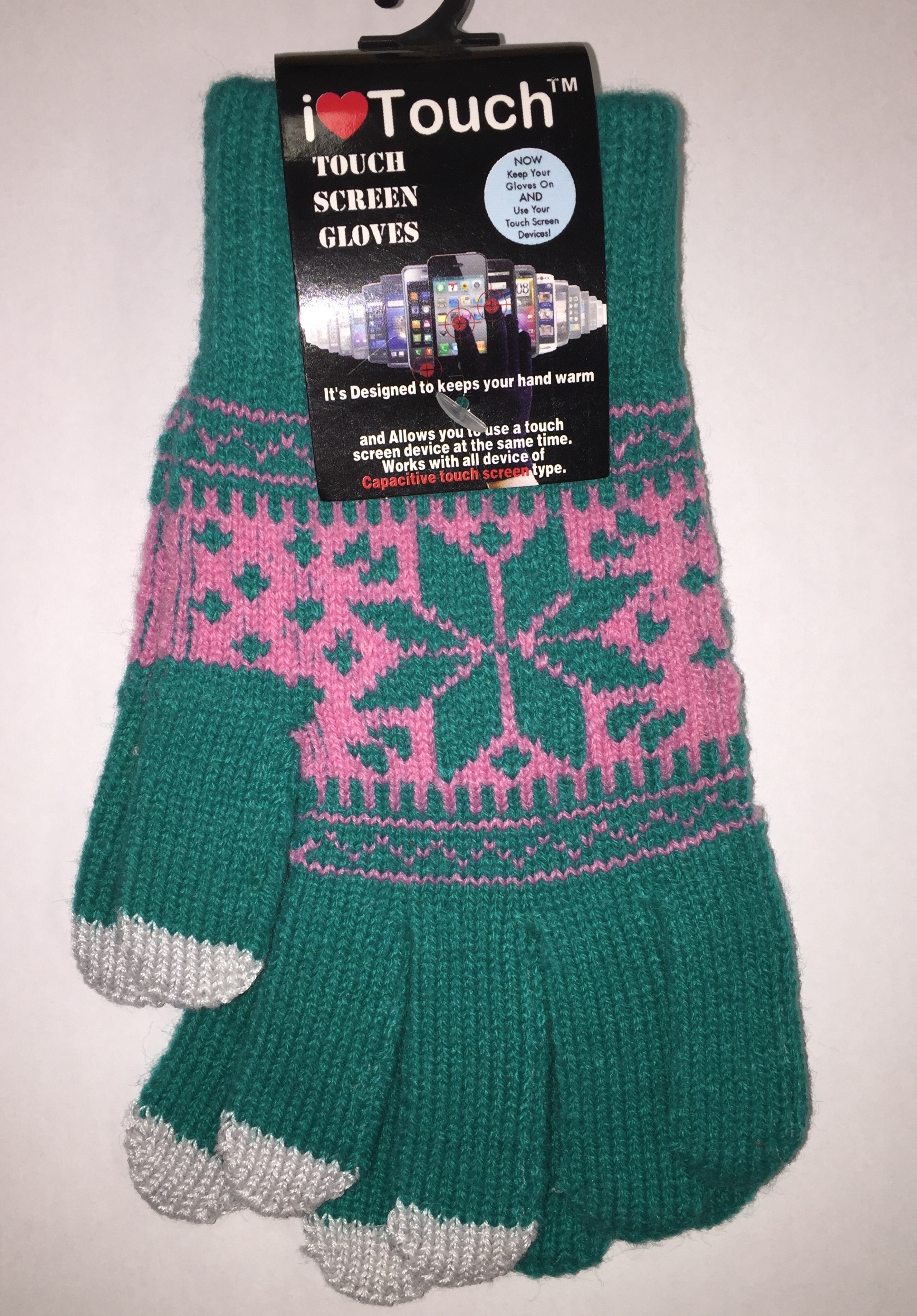 Belle Donne - Women's Touch Screen Gloves - Snow Flakes - Teal