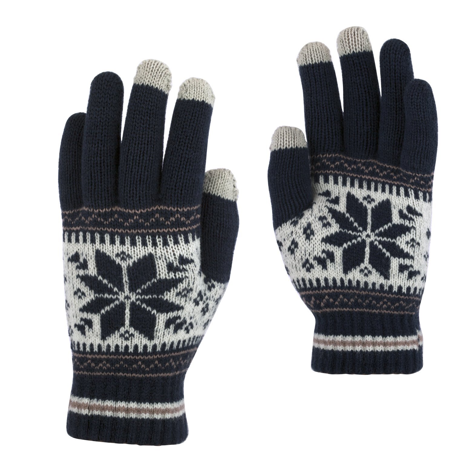 Belle Donne - Women's Touch Screen Gloves - Snow Flakes - Navy