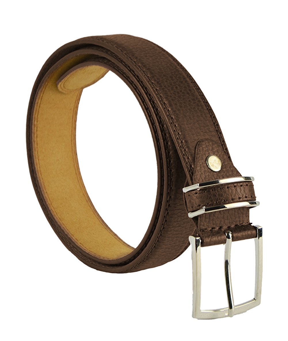 Moda Di Raza Men's 1.5” Classic PU Leather Dress Belt Square Polished Buckle - Brown Small