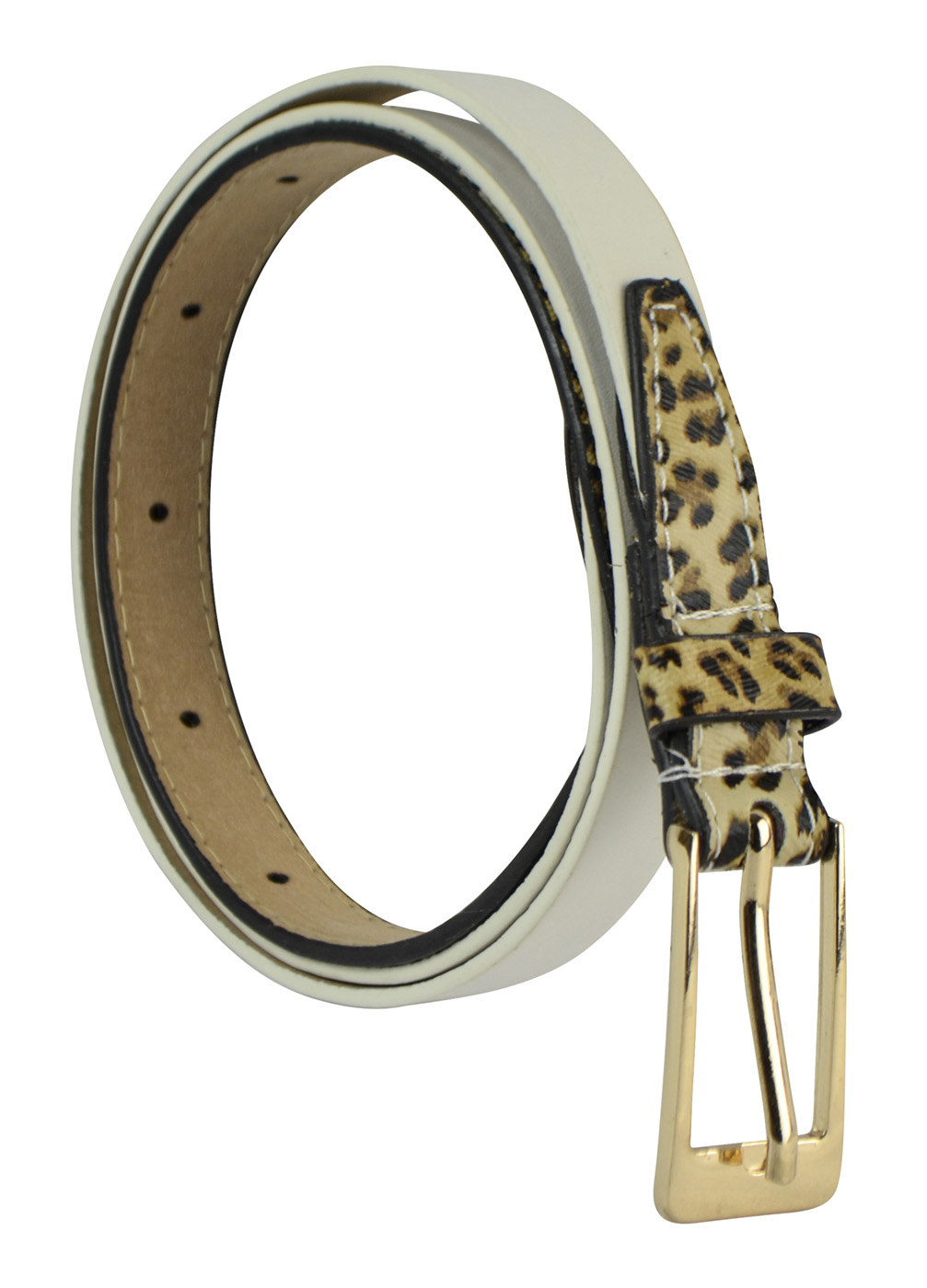 Belle Donne - Women's Leather Belts - Leopard Print PU Leather Belt -  Polished Gold Belt Buckle - Many Colors - White-Hock