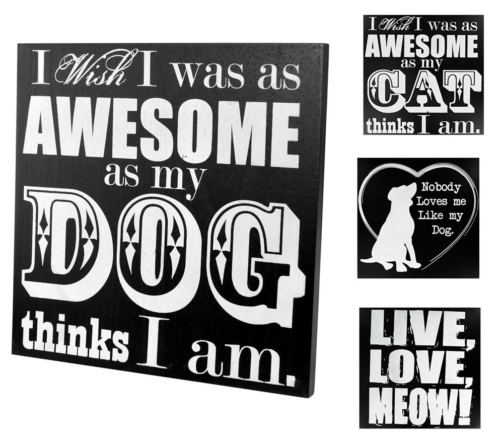 Shop72 -  Black and White Wooden Animal Signs for Pet Lovers - Cat and Dog Signs
