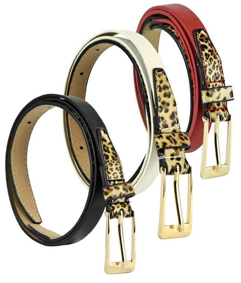 Belle Donne - Women's Leather Belts - Leopard Print PU Leather Belt -  Polished Gold Belt Buckle - Many Colors