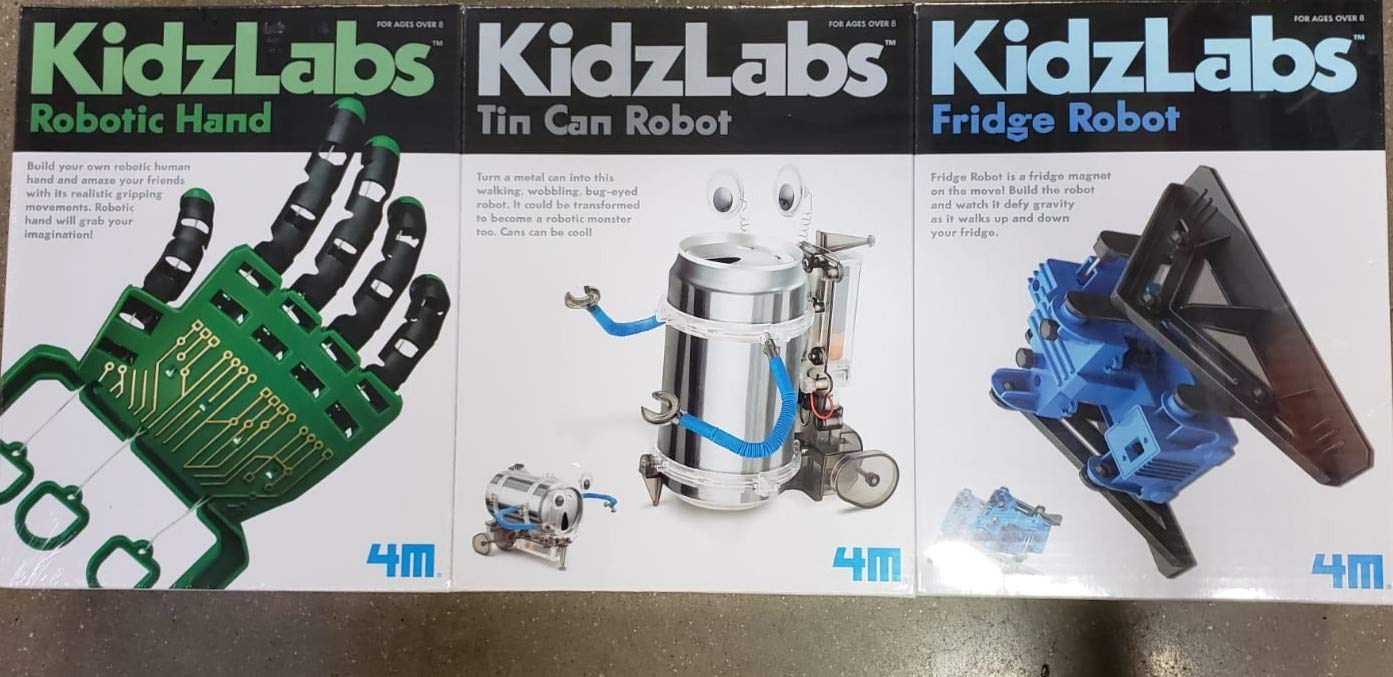 Toysmith - S.T.E.M. - 3 Pack Science Kit, Robotic Hand, Tin Can Robot, Fridge Robot