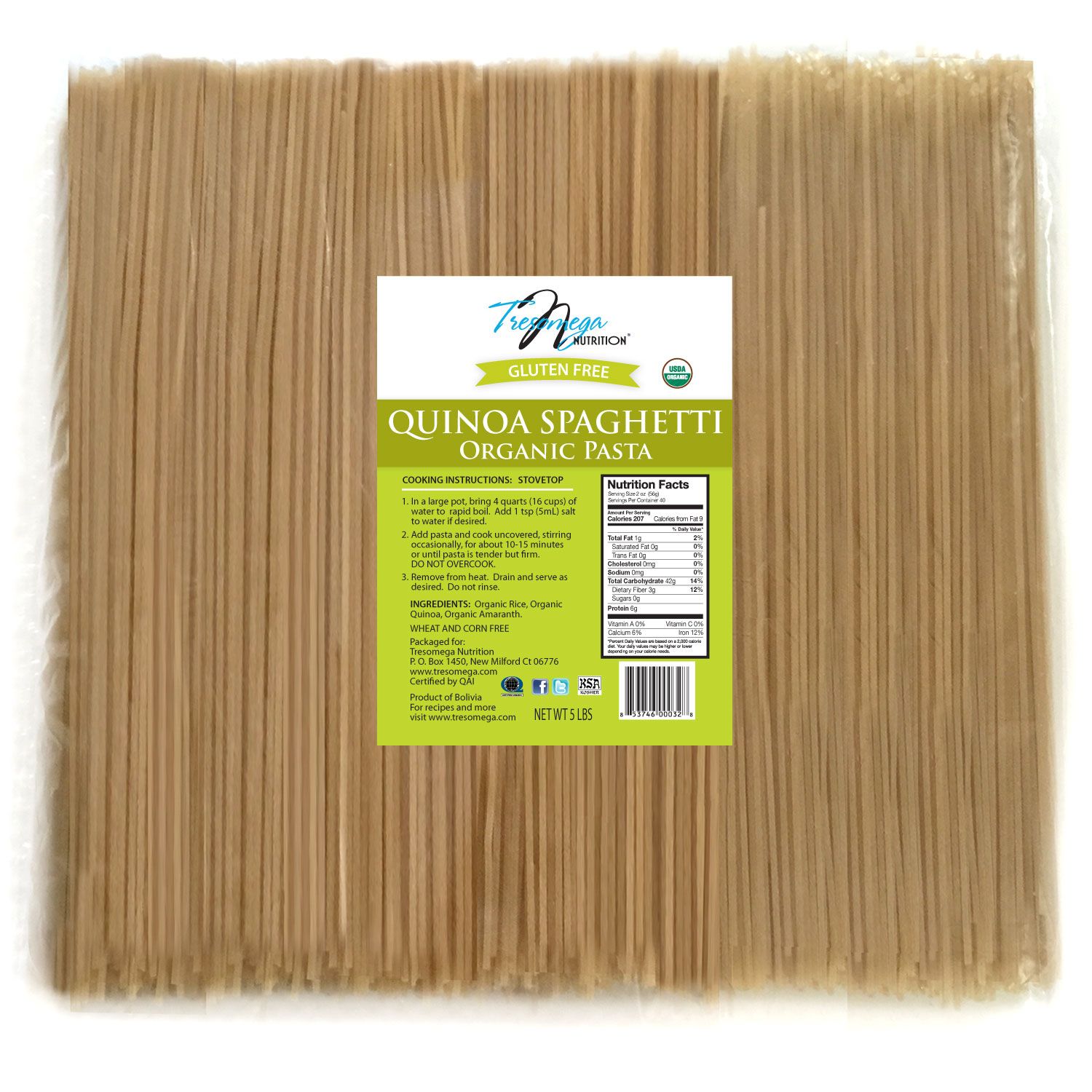 Tresomega Nutrition Organic Quinoa Spaghetti, 5-Pound