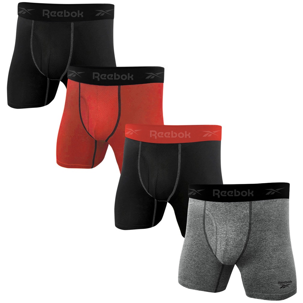 Reebok Mens 4 Pack Performance Boxer Briefs with Comfort Pouch