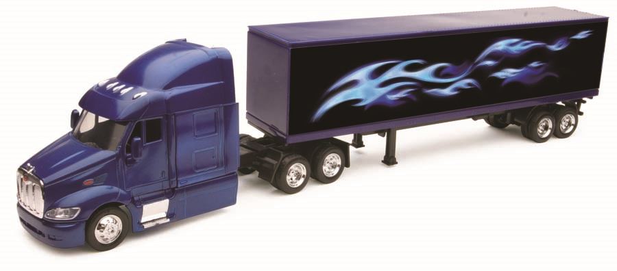 Diecast Peterbilt 387 Container Blue with Silver Flames 1:43 Scale