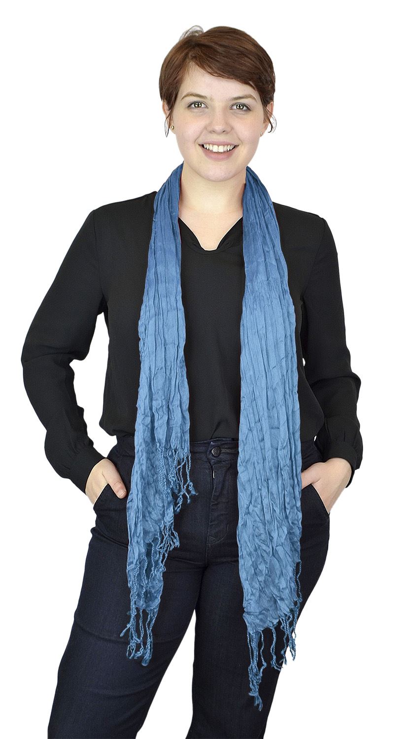 Belle Donne - Women's Crinkle Fashion Scarf Solid Color Polyester Scarves - Turquoise Blue