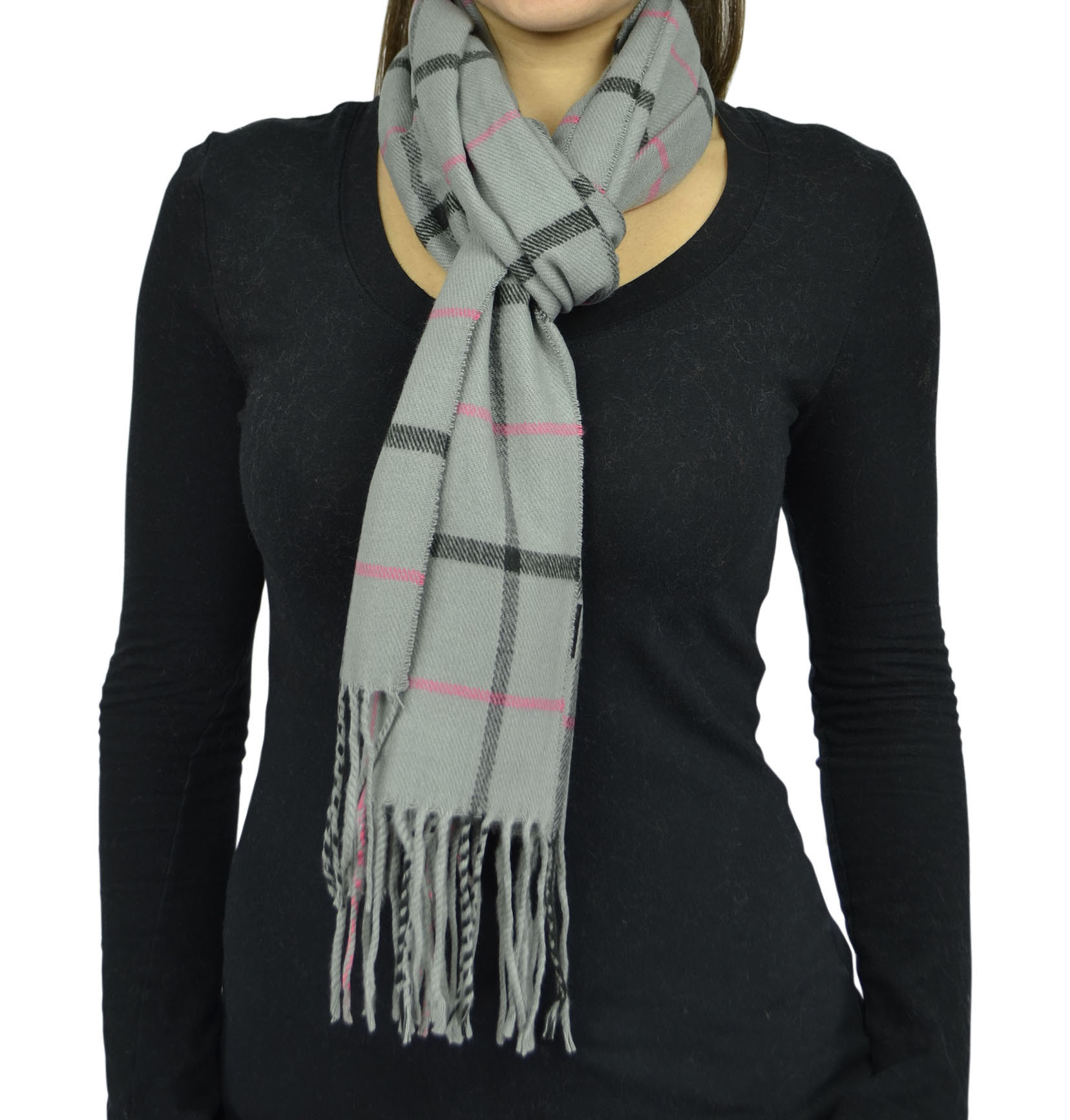 Belle Donne- Unisex Cashmere Feel Scarf - Plaid / Warm Winter Fashion Scarves - Gray