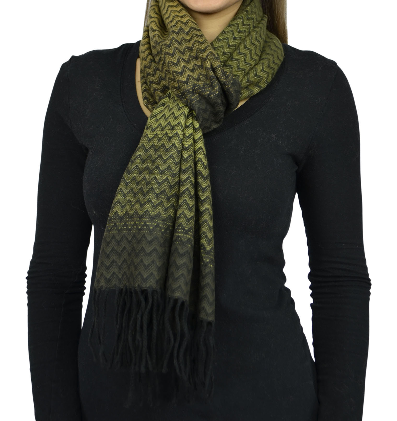 Belle Donne- Women Cashmere Feel Scarf - Plaid / Warm Winter Fashion Scarves - Olive