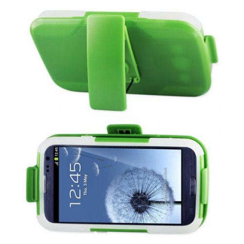 Reiko SLCPC09-SAMI9300 Premium Durable Hybrid Combo Case with Kickstand for Samsung Galaxy SIII  - Green/Clear