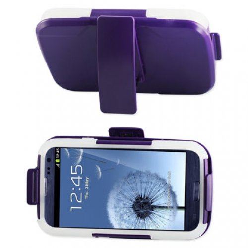 Reiko SLCPC09-SAMI9300 Premium Durable Hybrid Combo Case with Kickstand for Samsung Galaxy SIII  - Purple/Clear