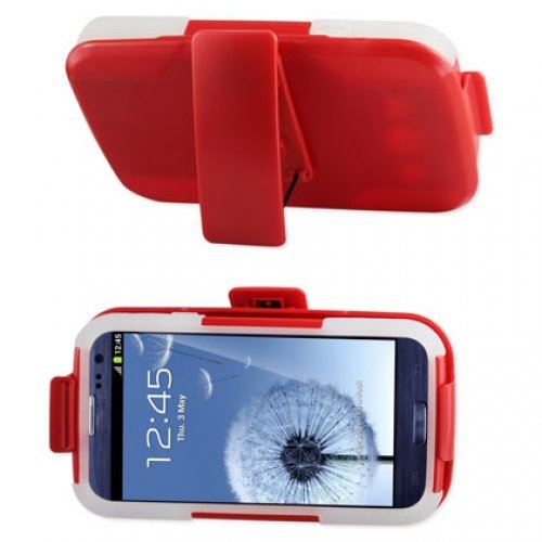 Reiko SLCPC09-SAMI9300 Premium Durable Hybrid Combo Case with Kickstand for Samsung Galaxy SIII - Red/Clear