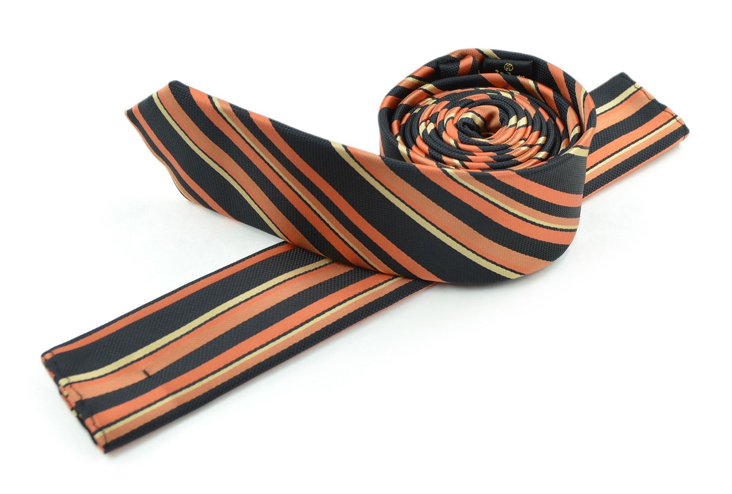 Moda Di Raza Men's Multi Striped Skinny Trendy Imported Modern Fashion Necktie-Persimmon
