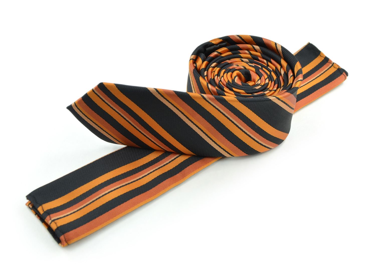 Moda Di Raza Men's Multi Striped Skinny Trendy Imported Modern Fashion Necktie-Orange