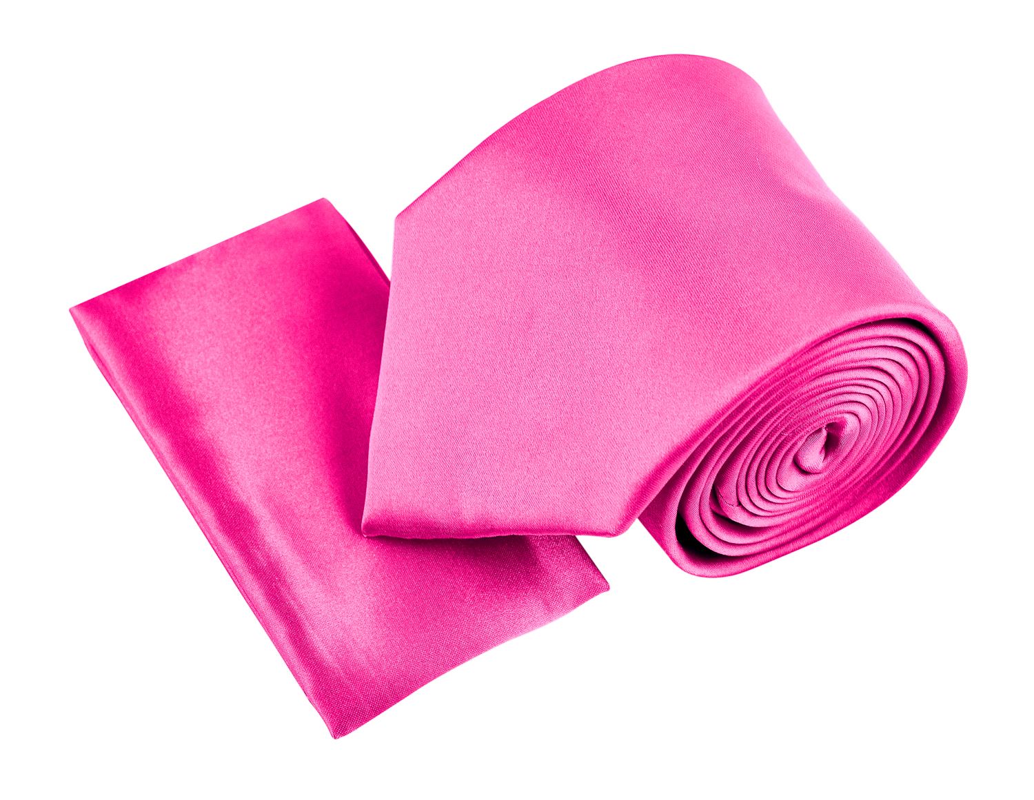 Belle Donne- Mens Necktie Solid Satin Silk Microfiber Woven Matching Handkerchief - Fuchsia