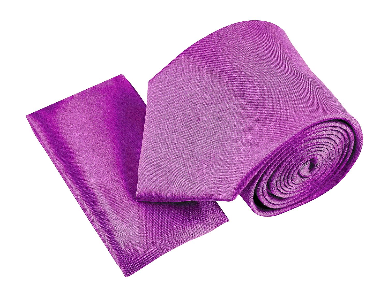 Belle Donne- Mens Necktie Solid Satin Silk Microfiber Woven Matching Handkerchief - Violet