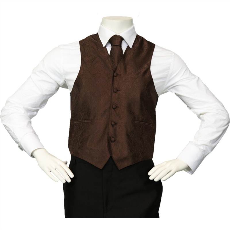 Amanti - Men's 4pc Set Paisley Tuxedo Vest - Dark Brown, X-Large