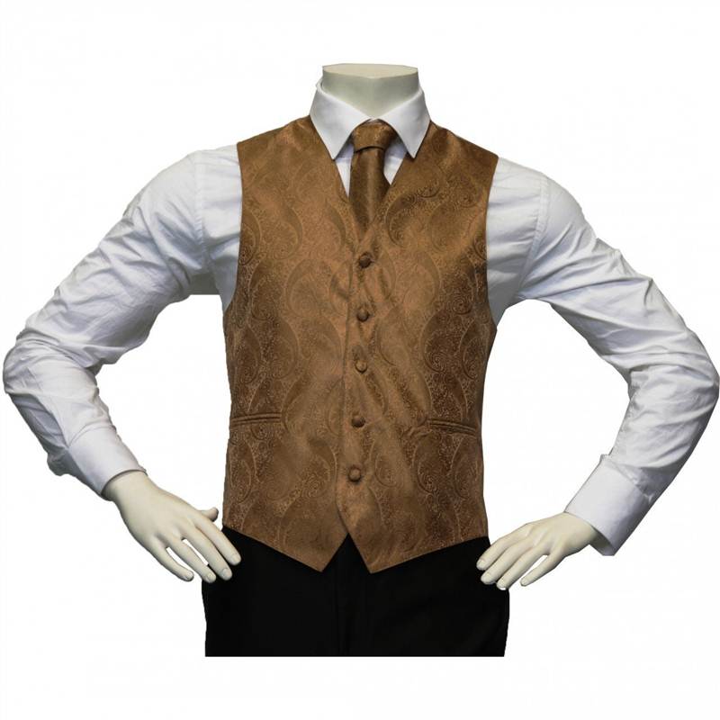Amanti - Men's 4pc Set Paisley Tuxedo Vest - Light Brown, Large