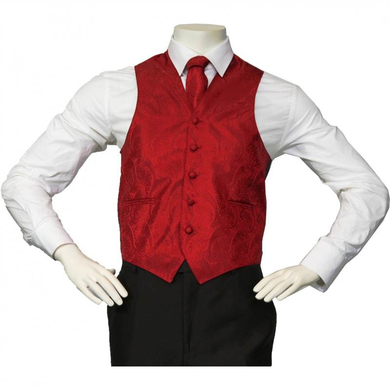Amanti - Men's 4pc Set Paisley Tuxedo Vest - Red, X-Large