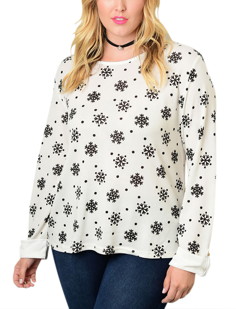 Belle Donne Big Women Tops Blouse Full or 3/4 Sleeve Casual Tunic Plus Size - Ivory/X-Large