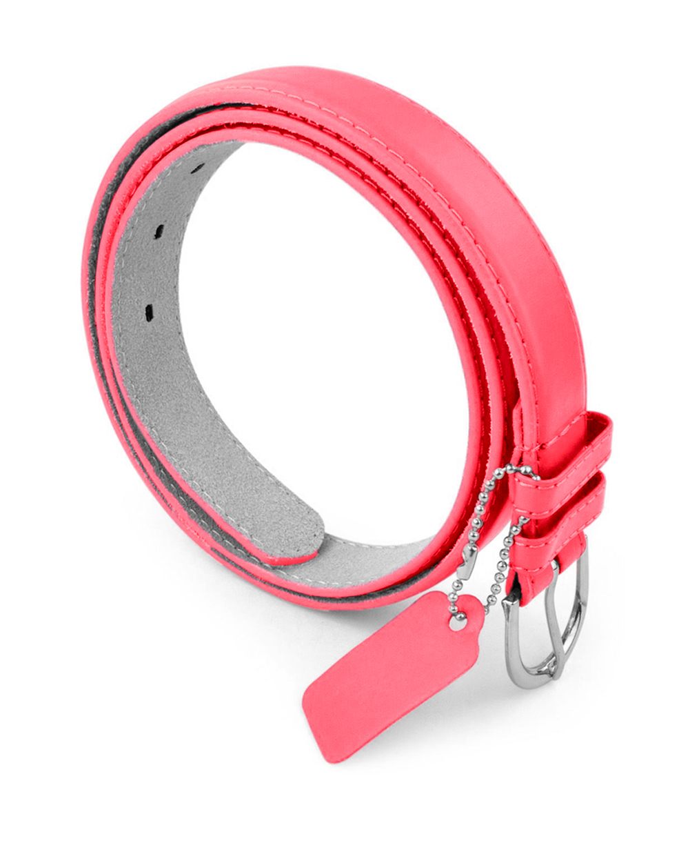 Womens Chic Dress Belt Bonded Leather Polished Buckle - Watermelon Small