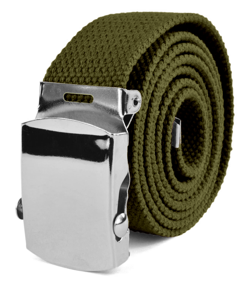 Canvas Web Belt Military Tactical Style Slide Buckle 44" / 46" Long - Olive