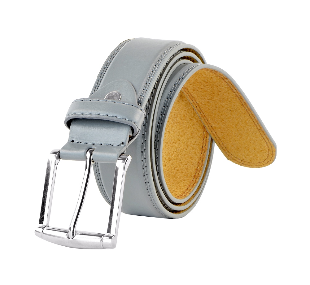 Moda Di Raza - Men's Classic Leather Belt - 1.5 Inch Width - Square Silver Polished Belt Buckle - Formal or Casual Dress Belt - PU Bonded Leather - Gr