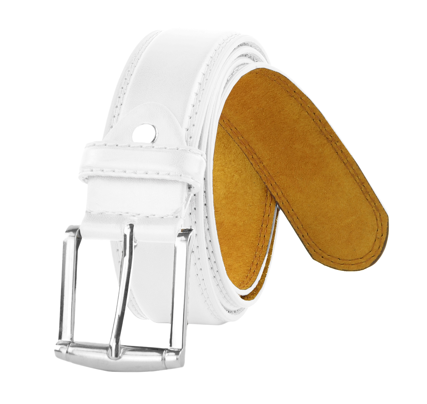 Men's Genuine Leather Belt in Versatile Casual or Formal Style -White / Medium