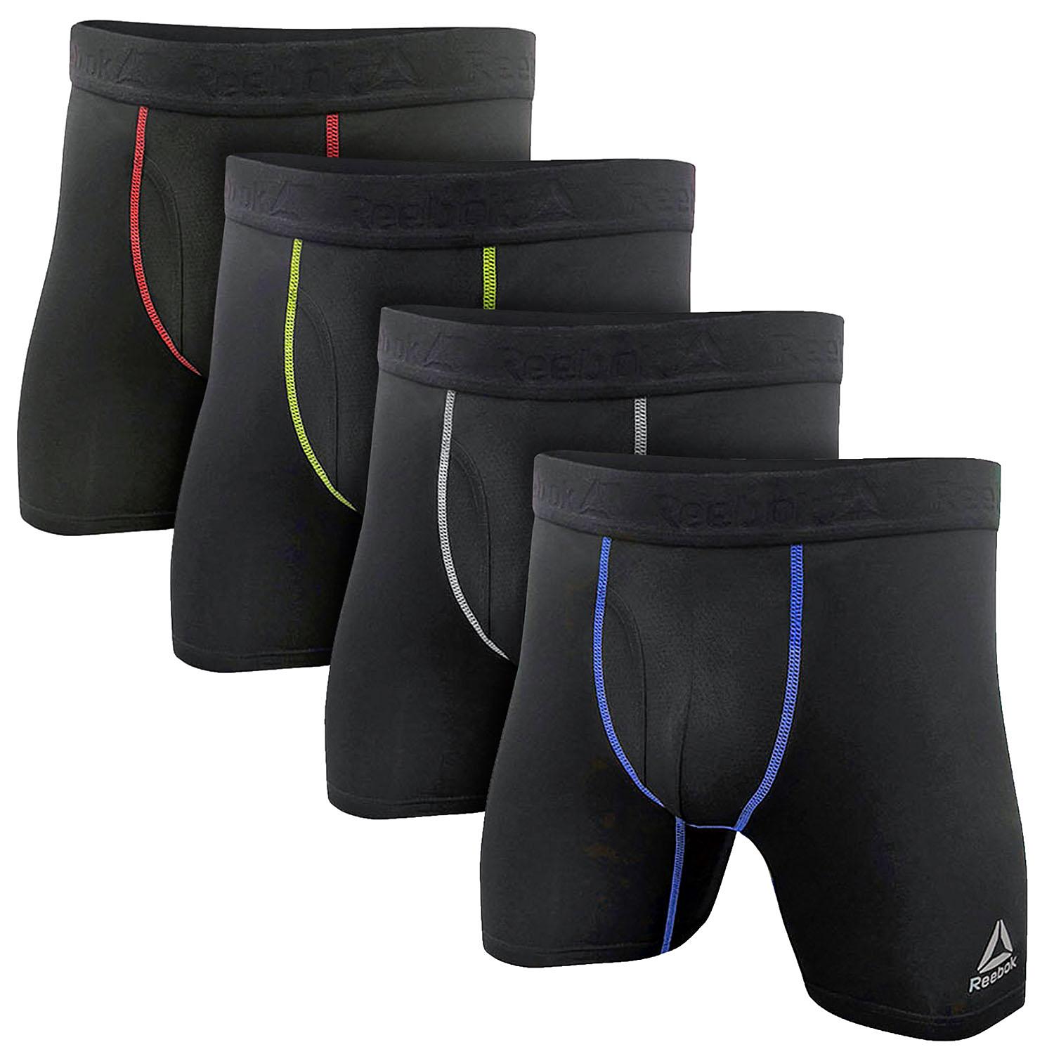 Reebok Men's Underwear - Performance Boxer Briefs (4 Pack) (Black/Black/Black/Black, Small)'