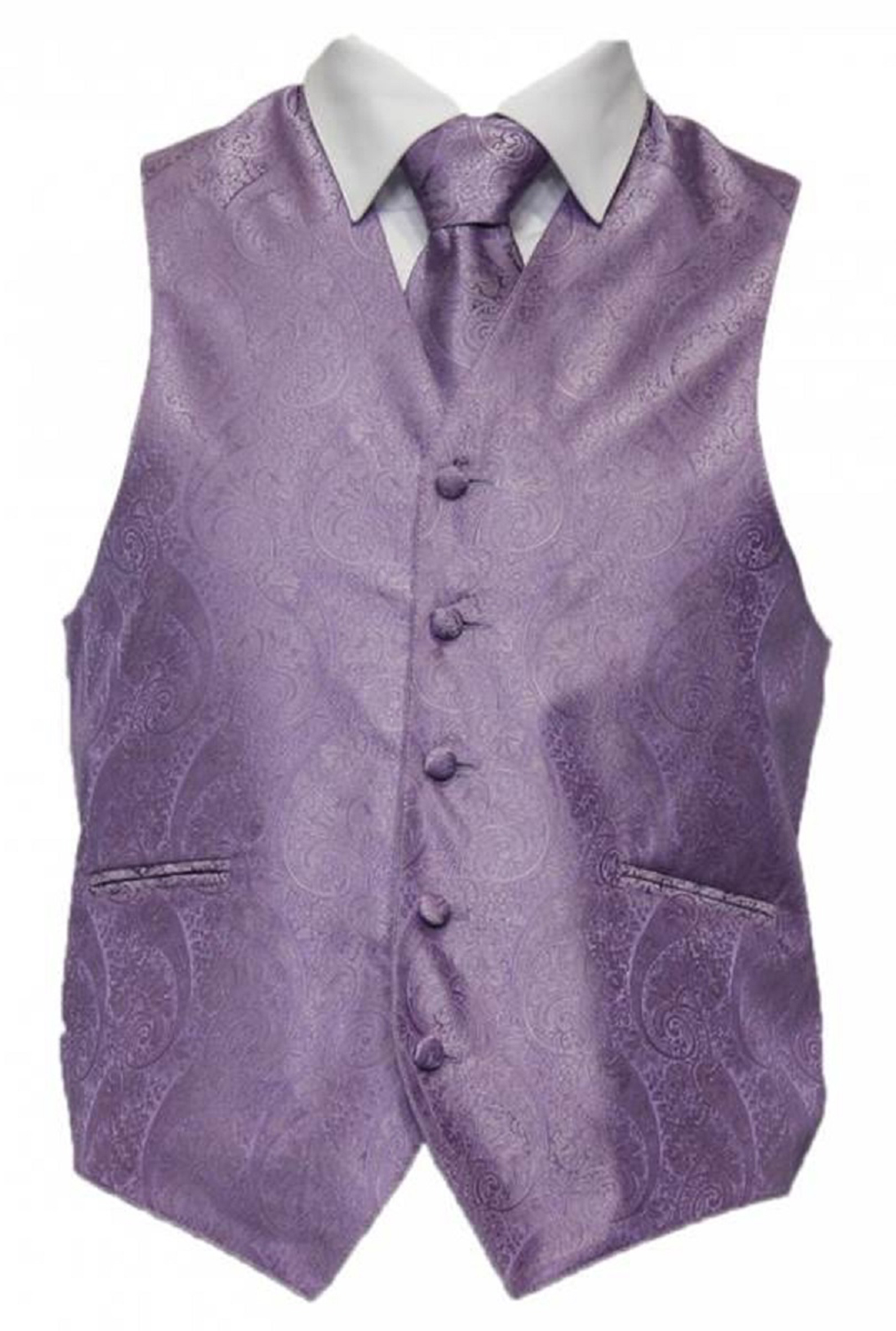 Amanti - Men's 4pc Set Paisley Tuxedo Vest - Lilac, XX-Large