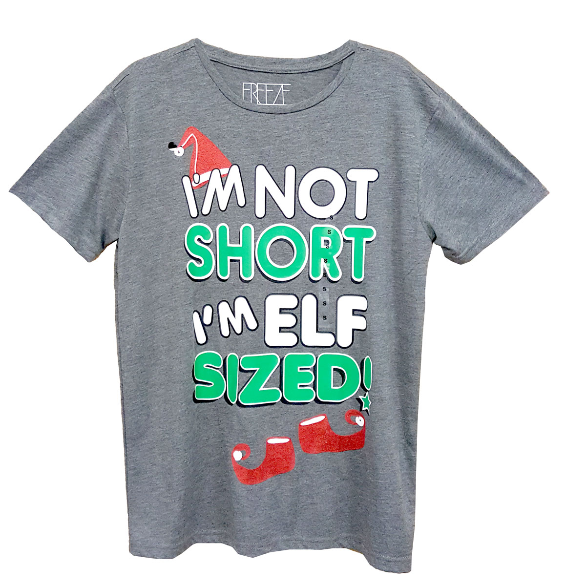 JUNIOR I AM NOT SHORT I'M ELF SIZED GRAPHIC TSHIRT Mens and Boys Tee Shirt - Grey - Small Size