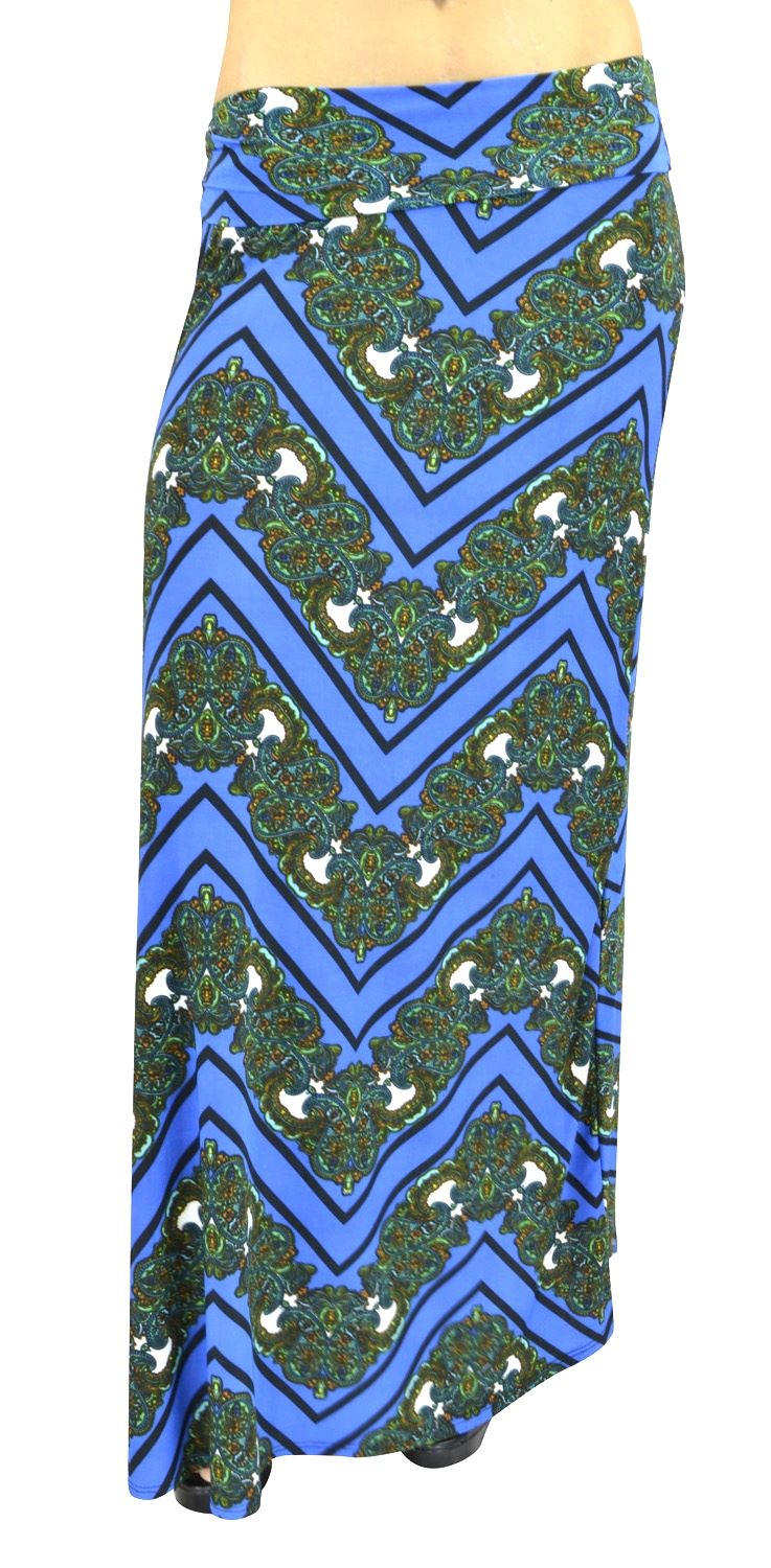 BelleDonne - Women's Maxi Skirt Rayon Stretchy Long Skirt High Waist Skirt - Blue/Medium