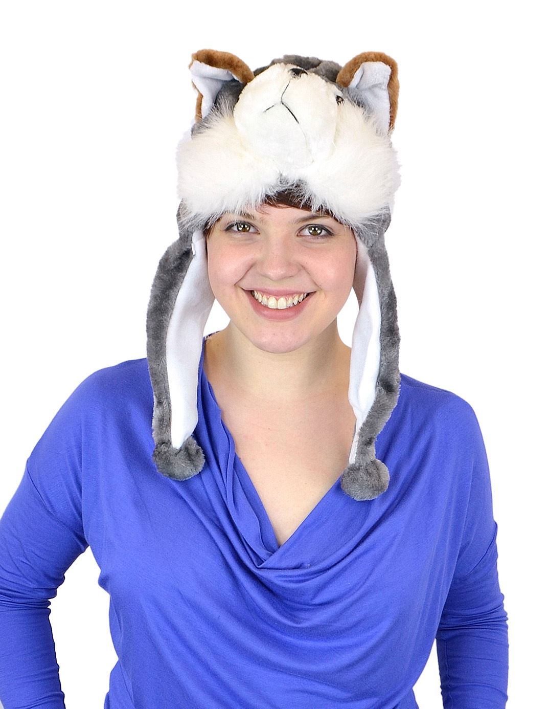 Belle Donne- Unisex Animal Hats Plush Style Pom Pom - Warm Winter Hats - Husky