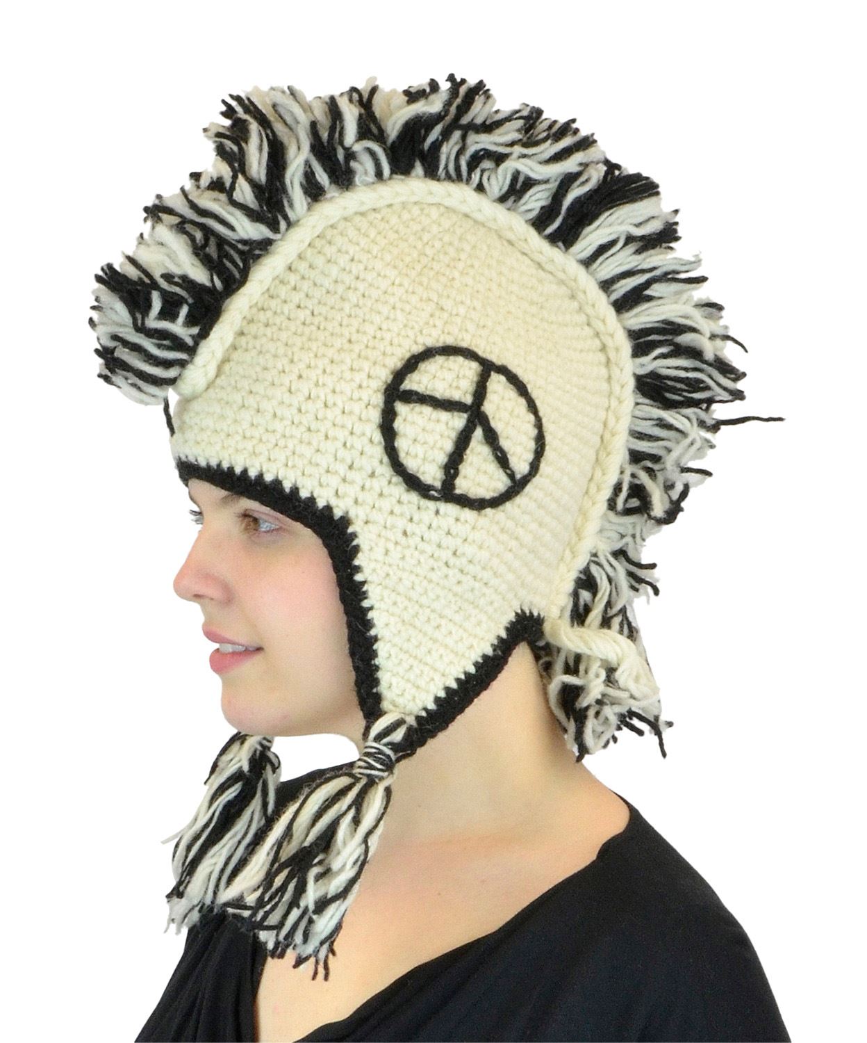 White Peace Mohawk Wool Hat